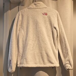 Fleece Northface white with pink breast cancer logo on sleeve